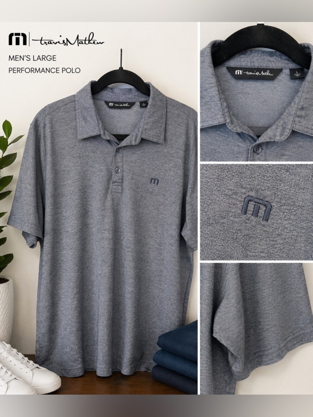 TravisMathew Gray Polo Shirt Men’s Size Large Performance Golf Casual